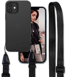 ringke air shoulder strap compatible with iphone 12 mini case, crossbody necklace lanyard with clear tpu silicone phone back cover for 5.4-inch (2020) - smoke black