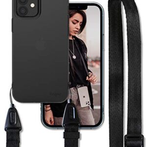 Ringke Air Shoulder Strap Compatible with iPhone 12 Mini Case, Crossbody Necklace Lanyard with Clear TPU Silicone Phone Back Cover for 5.4-inch (2020) - Smoke Black