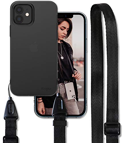 Ringke Air Shoulder Strap Compatible with iPhone 12 Mini Case, Crossbody Necklace Lanyard with Clear TPU Silicone Phone Back Cover for 5.4-inch (2020) - Smoke Black