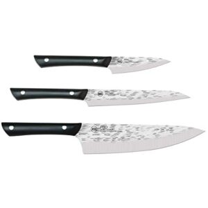 kai pro 3 piece starter knife set, kitchen knife set, includes 8" chef's knife, 3.5" paring knife, and 6" utility knife, from the makers of shun