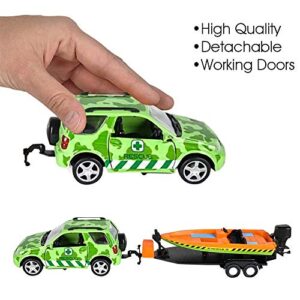 ArtCreativity SUV Toy Car with Trailer and Speedboat Playset for Kids, Interactive Jungle Play Set with Detachable Speed Boat and Opening Doors on 4 x 4 Toy Truck, Best Birthday Gift for Boys & Girls