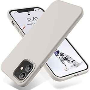 OTOFLY Soft Silicone Designed for iPhone 12/12 Pro Case,[Military Grade Drop Protection] [Anti-Scratch Microfiber Lining] Shockproof Protective Phone Case Slim Thin Cover 6.1 inch,Stone