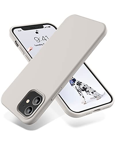 OTOFLY Soft Silicone Designed for iPhone 12/12 Pro Case,[Military Grade Drop Protection] [Anti-Scratch Microfiber Lining] Shockproof Protective Phone Case Slim Thin Cover 6.1 inch,Stone