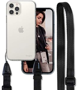 ringke air shoulder strap compatible with iphone 12 pro max case, crossbody necklace lanyard with clear tpu silicone phone cover for 6.7-inch (2020) - clear