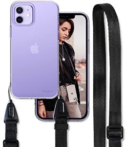 ringke air shoulder strap compatible with iphone 12 case, crossbody neck lanyard with clear tpu silicone phone cover for 6.1-inch (2020) - clear