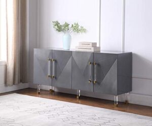 best master furniture tyrell high gloss lacquer sideboard/buffet with gold accents, grey