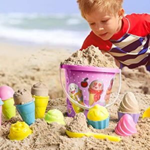 Top Race Ice Cream Sand Toys for Kids with Large 9" Bucket Pail and Spade Scoop Shovels - Kid Beach Toys | 16pcs (Pink) Ice Cream Playset for Kids Ages 1.5 - 9 | Great Ice Cream Sand Toy