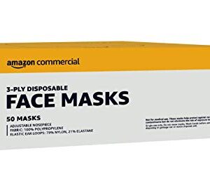 Aether AmazonCommercial 3-ply Disposable Face Mask, 50 per Pack, 10-Pack (500 Masks) (Internal)