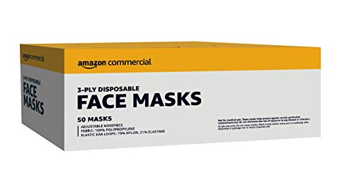 Aether AmazonCommercial 3-ply Disposable Face Mask, 50 per Pack, 10-Pack (500 Masks) (Internal)