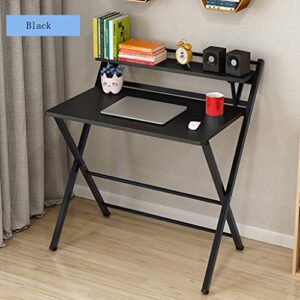 【us stock】 folding study computer desk - writing desk portable lazy foldable table laptop desk simple computer desk with shelf for small space,free installation home office desk (black)