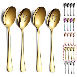 gold serving spoons 4 pieces, kyraton titanium plating serving spoon, include 2 serving spoon and 2 slotted spoons, stainless steel serving utensils, serving set packing of 4