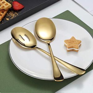 Gold Serving Spoons 4 Pieces, Kyraton Titanium Plating Serving Spoon, Include 2 Serving Spoon And 2 Slotted Spoons, Stainless Steel Serving Utensils, Serving Set Packing of 4