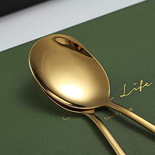 Gold Serving Spoons 4 Pieces, Kyraton Titanium Plating Serving Spoon, Include 2 Serving Spoon And 2 Slotted Spoons, Stainless Steel Serving Utensils, Serving Set Packing of 4