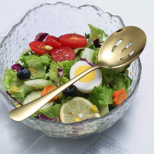 Gold Serving Spoons 4 Pieces, Kyraton Titanium Plating Serving Spoon, Include 2 Serving Spoon And 2 Slotted Spoons, Stainless Steel Serving Utensils, Serving Set Packing of 4