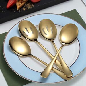 Gold Serving Spoons 4 Pieces, Kyraton Titanium Plating Serving Spoon, Include 2 Serving Spoon And 2 Slotted Spoons, Stainless Steel Serving Utensils, Serving Set Packing of 4