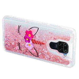 OOPKINS Glitter Liquid Case for Redmi Note 9 Sparkle Floating Shiny Quicksand Clear Soft TPU Silicone Shockproof Protective Bumper Thin Cover for Redmi Note 9 Bling Eyelash Unicorn XY