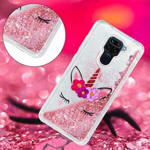 OOPKINS Glitter Liquid Case for Redmi Note 9 Sparkle Floating Shiny Quicksand Clear Soft TPU Silicone Shockproof Protective Bumper Thin Cover for Redmi Note 9 Bling Eyelash Unicorn XY