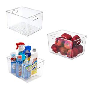 zeeych clear deep pantry organizer bins household plastic food storage basket with cutout handles for kitchen,office, cabinets, refrigerator, freezer, bedrooms, bathrooms - 11” l × 8” w × 6” h