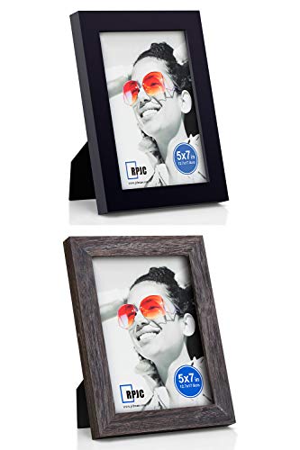 RPJC 2 pcs Sets Solid Wood Picture Frames Display Photo 5X7inch Black and Driftwood Finish