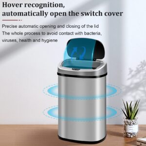 Kitchen Trash Can 13 Gallon Stainless Steel Trash Can, Automatic Touchless Garbage Can with Lid, Trash Bin Waste Bin with Infrared Motion Sensor for Bathroom Bedroom Home Office, Sliver