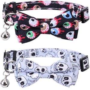 lamphyface 2 pack/set halloween cat collar breakaway with cute bow tie and bell for kitty adjustable safety