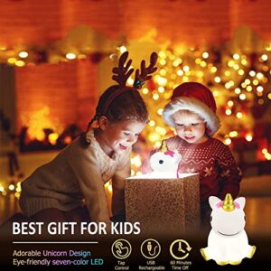 Fundoo Unicorn Night Light,USB Rechargeable Kids Night Light Unicorn with Timer,Portable LED Animal Lamp Tap on Colorful Lights for Kids, Unicorn Nightlight for Boys Girls Bedroom