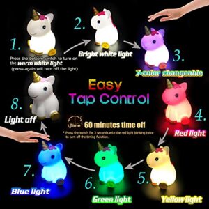 Fundoo Unicorn Night Light,USB Rechargeable Kids Night Light Unicorn with Timer,Portable LED Animal Lamp Tap on Colorful Lights for Kids, Unicorn Nightlight for Boys Girls Bedroom