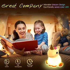 Fundoo Unicorn Night Light,USB Rechargeable Kids Night Light Unicorn with Timer,Portable LED Animal Lamp Tap on Colorful Lights for Kids, Unicorn Nightlight for Boys Girls Bedroom