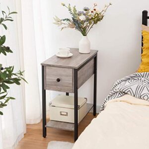 HOOBRO Side Table, 2-Tier Nightstand with Drawer, Narrow End Table for Small Spaces, Stable and Sturdy Construction, Wood Look Accent Furniture with Metal Frame, Greige and Black BG04BZ01