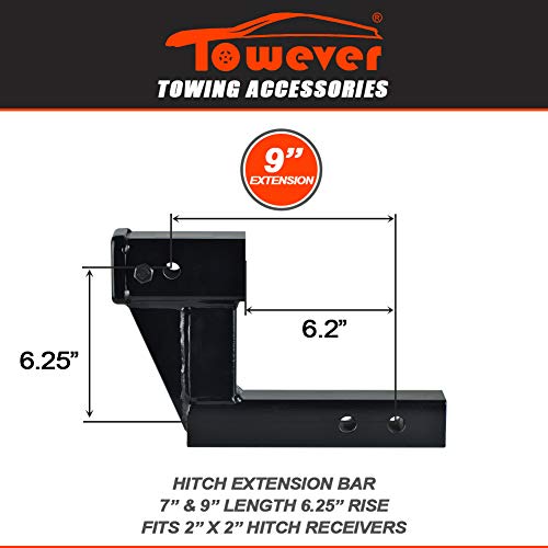 Towever SP84123 Hitch Extension Bar 7" & 9" Length 6.25" Rise with 5/8 inch Hitch Receiver Lock