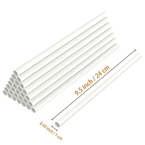 White Plastic Cake Dowel Rods for Tiered Cake Construction and Stacking Supporting Cake Round Dowels Straws with 0.4 Inch Diameter (9.5 Inch)