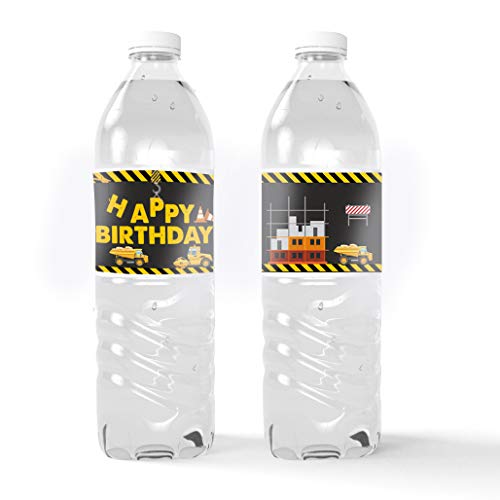 Construction Theme Party Water Bottle Labels - Dump Truck Birthday Water Bottle Decorations Cake Table Boy Birthday Decorations - 24 Stickers (Gray)