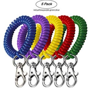 Lucky Line 2” Diameter Spiral Wrist Coil with Trigger Snap, Flexible Wrist Band Key Chain Bracelet, Stretches to 12”, Assorted Colors, 5 Pack (4071005)