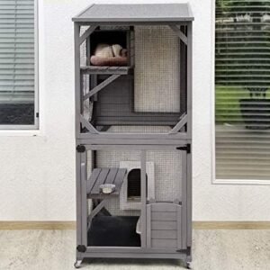 gutinneen cat house outdoor cage cat enclosure on wheels,large wooden kitty catio with resting box,pvc layer