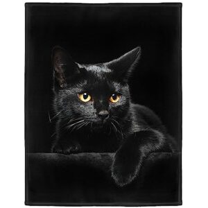 hommomh 40"x50" blanket soft fluffy flannel fleece throw black cat