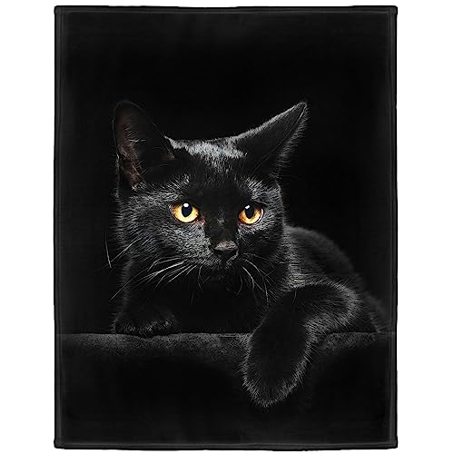 HommomH 40"x50" Blanket Soft Fluffy Flannel Fleece Throw Black Cat