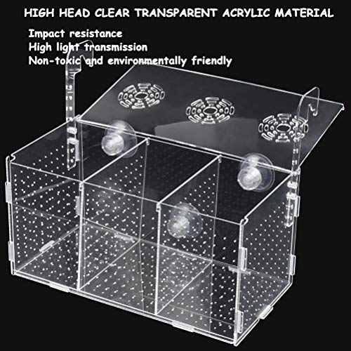 ATPWONZ Fish Breeding Box, Acrylic Fish Isolation Box Aquarium Hatchery Incubator with Suction Cups for Newborn Fry Shrimp Guppy Clownfish Aggressive Fish, 11.5" x 6" x 6"