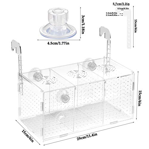 ATPWONZ Fish Breeding Box, Acrylic Fish Isolation Box Aquarium Hatchery Incubator with Suction Cups for Newborn Fry Shrimp Guppy Clownfish Aggressive Fish, 11.5" x 6" x 6"