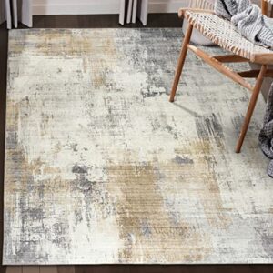 realife machine washable rug - stain resistant, non-shed - eco-friendly, non-slip, family & pet friendly - made from premium recycled fibers - abstract modern - beige, gray, ivory, 5' x 7'