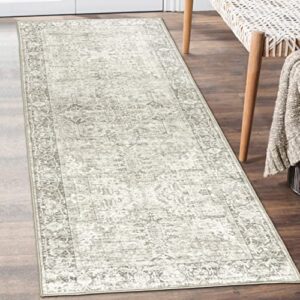 realife machine washable rug - stain resistant, non-shed - eco-friendly, non-slip, family & pet friendly - made from premium recycled fibers - vintage distressed traditional - beige ivory, 2'6" x 8'