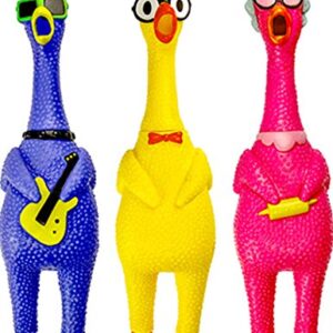 JA-RU Rubber Screaming Chicken Toy (3 Chickens Assorted) Squeaky Noise Maker Prank Toys for Kids. Funny & Annoying Gag Gifts. Classic Novelty Squeeze Items. Pet Dog Chew Toy. Party Favors. 1704-3s