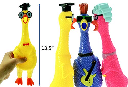 JA-RU Rubber Screaming Chicken Toy (3 Chickens Assorted) Squeaky Noise Maker Prank Toys for Kids. Funny & Annoying Gag Gifts. Classic Novelty Squeeze Items. Pet Dog Chew Toy. Party Favors. 1704-3s