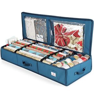 hearth & harbor wrapping paper storage container - christmas storage bag with interior pockets - gift wrapping organizer storage fits up to 22 rolls of 40" - tear proof  wrapping paper organizer