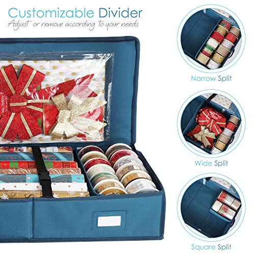 Hearth & Harbor Wrapping Paper Storage Container - Christmas Storage Bag with Interior Pockets - Gift Wrapping Organizer Storage Fits Up to 22 Rolls of 40" - Tear Proof  Wrapping Paper Organizer