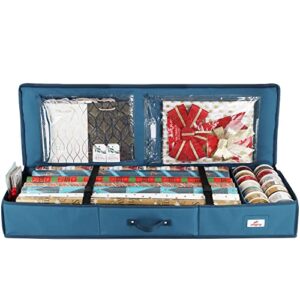 Hearth & Harbor Wrapping Paper Storage Container - Christmas Storage Bag with Interior Pockets - Gift Wrapping Organizer Storage Fits Up to 22 Rolls of 40" - Tear Proof  Wrapping Paper Organizer