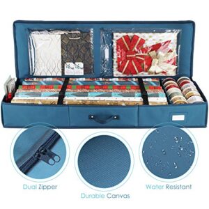 Hearth & Harbor Wrapping Paper Storage Container - Christmas Storage Bag with Interior Pockets - Gift Wrapping Organizer Storage Fits Up to 22 Rolls of 40" - Tear Proof  Wrapping Paper Organizer