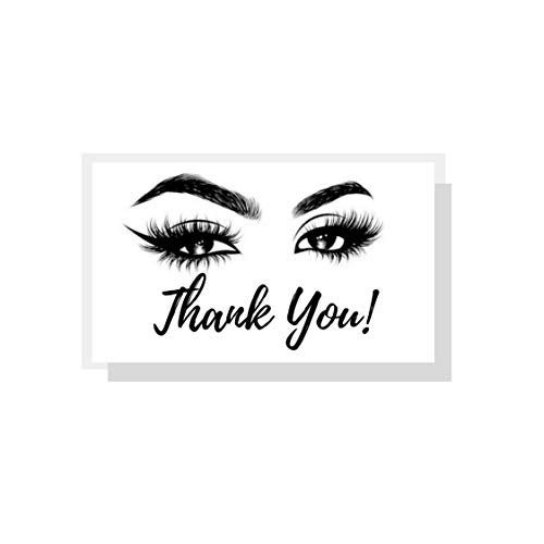 Thank You Cards | Package of 50 | Design Single Sided Size 3.5 x 2" inches False Eyelashes and Microbladed Eyebrows