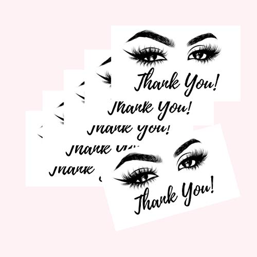 Thank You Cards | Package of 50 | Design Single Sided Size 3.5 x 2" inches False Eyelashes and Microbladed Eyebrows