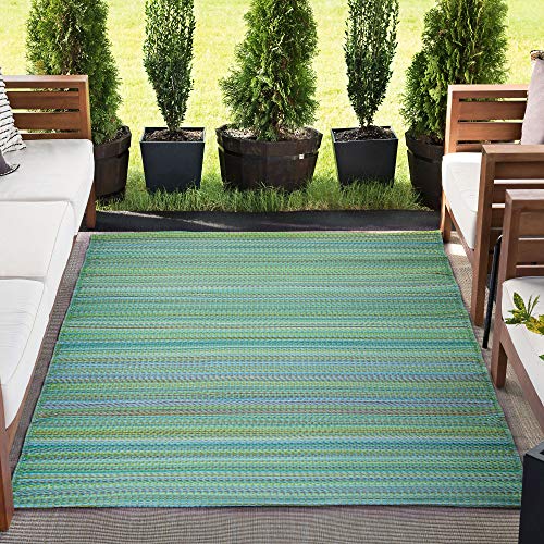 Tayse Pembrokepines Green Reversible Plastic Straw Outdoor Patio Rug 9x12 for Patios Garden Picnic Camping Mats Waterproof and Washable