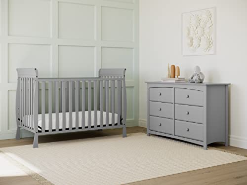 Storkcraft Maxwell Convertible Crib (Pebble Gray) – GREENGUARD Gold Certified, Converts to Toddler Bed and Daybed, Fits Standard Full-Size Crib Mattress, Classic Crib with Traditional Sleigh Design